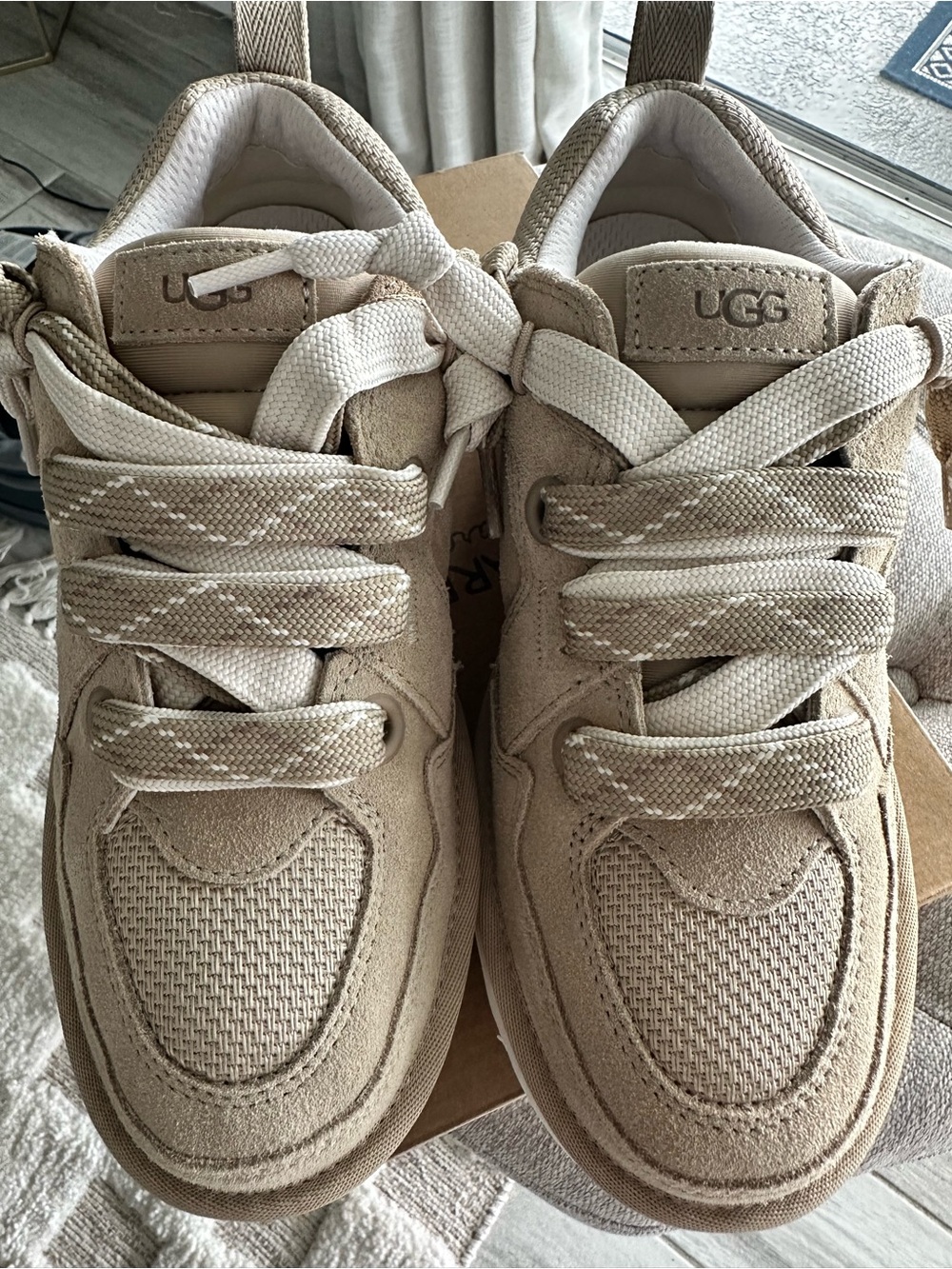 UGG Kids Neutral Tan Suede & Woven Lace-Up Sneakers